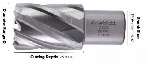 M2-AL HSS Magnetic Drill Annular Broach Hole Cutters 10mm - 22mm Dia 25mm Depth