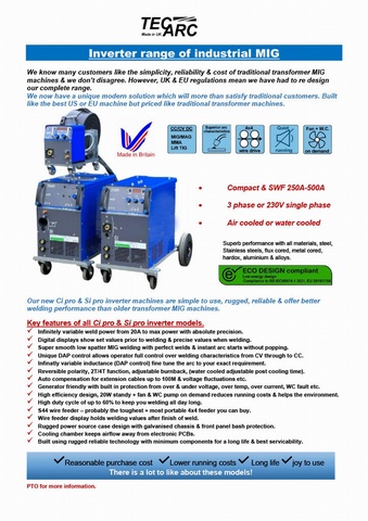 TecArc Ci 253, 303, 403 Pro Compact MIG, MMA & Lift TIG Welder Range 415V