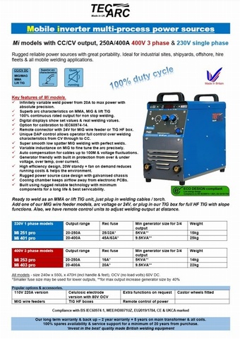 TecArc Mi 401 PRO 100% Duty Cycle MMA Stick Inverter Welder