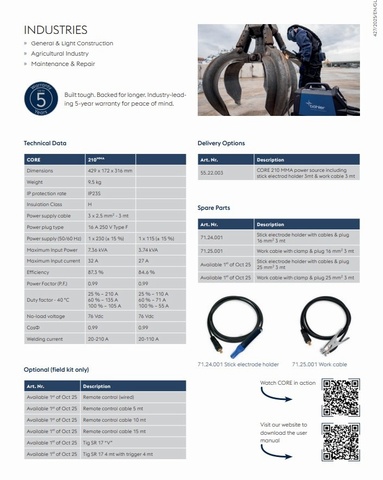 Bohler CORE 210 MMA 230V/110V Inverter Welder Package