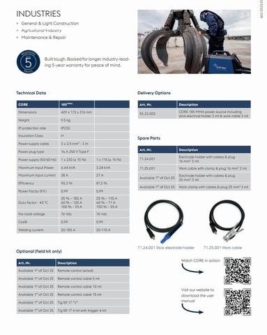Bohler Core 185 MMA 230/110V Inverter Welder